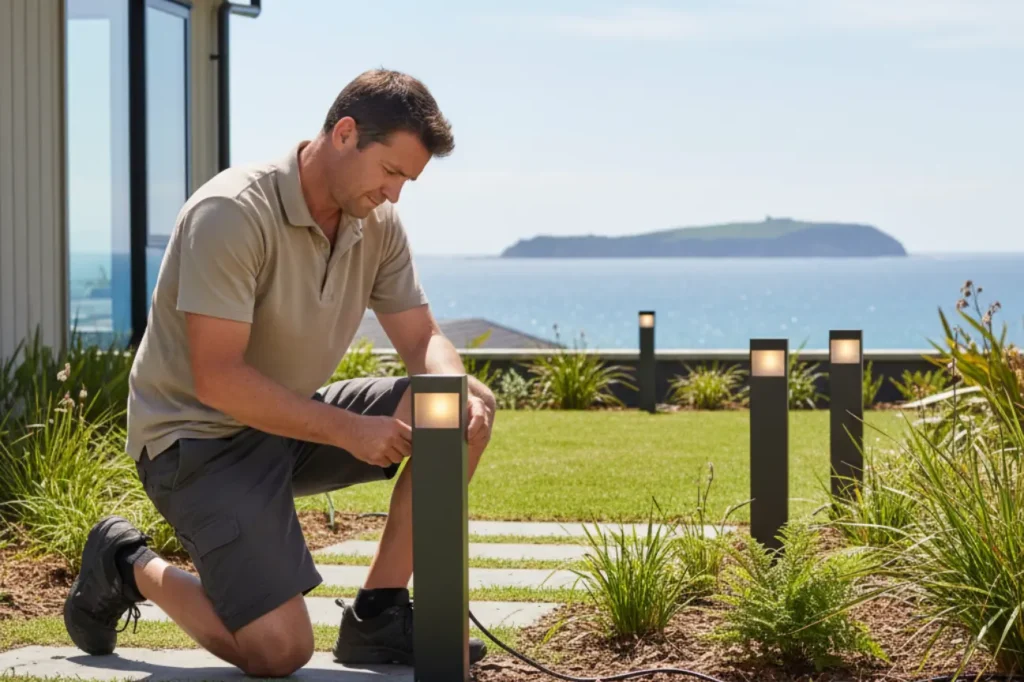 Outdoor Lighting Solutions Kapiti 6 Electrician Kapiti professional installing garden pathway lights for Outdoor Lighting Solutions Kapiti near the Kapiti Coast