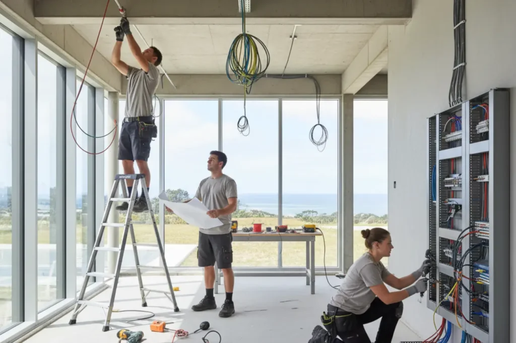 Outdoor Lighting Solutions Kapiti 7 Electrician Kapiti team completing electrical installations for a commercial project with Outdoor Lighting Solutions Kapiti