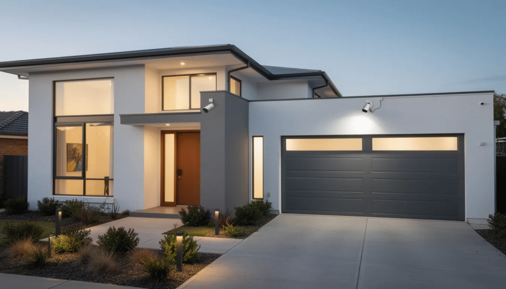 Modern Kapiti Coast home with outdoor security cameras installed, showing camera CCTV installation cost Kapiti homes and small businesses